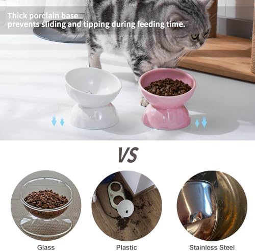 5 Inch Tilted Raised Cat Bowls, Ceramic Elevated Pet Food Water Bowl Set - Image 7