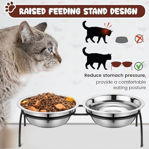 12 Pack Stainless Steel Cat Food Bowls 5.5 Inch Raised Cat Bowls with One Metal Stand Elevated Pet Feeding Water Feeder Dishes for Indoor Kitten Puppy Dogs Feeding Dish to Prevent Fatigue - Image 3