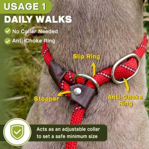 Fida Durable Slip Lead Dog Leash, 6 FT x 3/8" Dog Training Leash, Red - Image 4