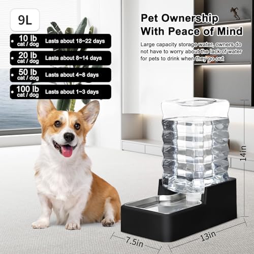 RIZZARI 9L Dog Water Bowl Dispenser for Dogs:Leak Resistant Waterer - Image 2