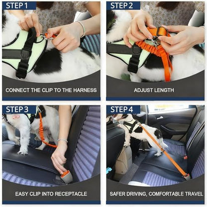 Dog Seat Belt for Car, Adjustable Dog Car Harness, Reflective Dog Seatbelt Leash with Elastic Bungee Buffer, Durable Nylon Pet Safety Dog Seat Belt for All Dog Sizes (Orange) - Image 4
