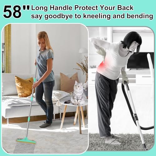 58" Adjustable Long Handle Carpet Rake - Carpet Rake for Pet Hair Removal,Reusable Pet Hair Removal Tool, Cat Dog Hairs Carpet Broom Rakes - Image 3