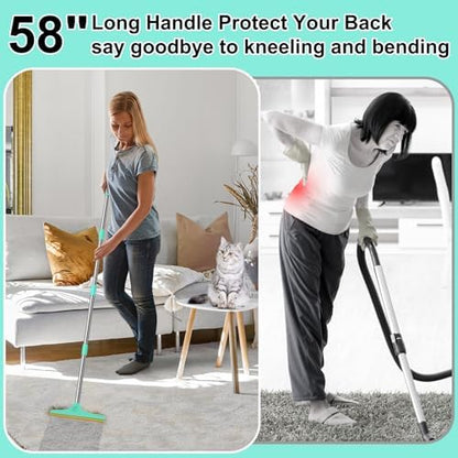 58" Adjustable Long Handle Carpet Rake - Carpet Rake for Pet Hair Removal,Reusable Pet Hair Removal Tool, Cat Dog Hairs Carpet Broom Rakes - Image 3