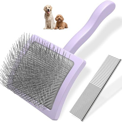 2PCS Slicker Brush for Dogs & Pet Comb,Professional Dog Grooming Brush (Goldendoodles,Poodles,Labradoodles) with Extra Long Pins to Effectively Remove Tangles, Knots and Mats (Light Purple, Large) by Unknown