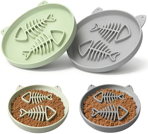 Slow Feeder Cat Bowl, 2 PCS Silicone Cat Bowl, Slow Feeder Ideal for Dry and Wet Food, Easy to Clean, Interactive Puzzle Toy for Pets Food Training, Keeps Cats Busy,6.69" W*0.65" H by GiftsforChildAdultandPet