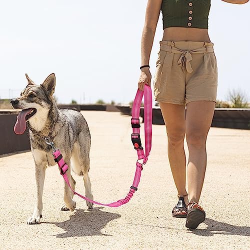 YAOHDAO Dog Seat Belt Harness for Car, Restraint Adjustable with Elastic Bungee Buffer Headrest for Vehicle, 360° Swivel Carabiner Nylon Pet Safety Seat Belts Heavy Duty Car Harness for Dogs Rosy Red - Image 3