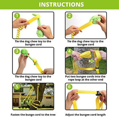 Dog Hanging Bungee Tug Toy for Two Dogs: Interactive Tether Tug-of-War for Pitbull Small to Large Dogs to Exercise - Durable Retractable Tugger Dog Rope Toy with 2 Chew Rope Toys - Image 6