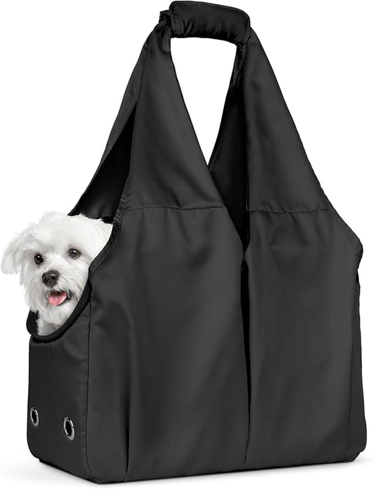 Dog Purse Carrier for Small Dogs and Cats up to 15 lbs, Portable Soft Sided Travel Pet Tote Bag with 4 Large Pockets,Foldable Puppy Bag Carrier for Outings and Travel (Black)