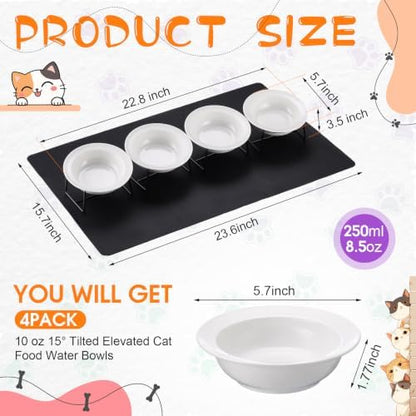 4 Set Elevated Ceramics Cat Food Water Bowls - Image 2