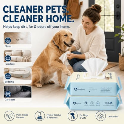 8" x 8" Pet Wipes for Dogs & Cats, 200 Count (2 x 100 Packs) - Image 6