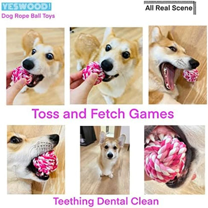 YESWOOD! Rope Balls for Dogs Small Breed,3-Pack Pink Cute Dog Teething Toy - Image 5