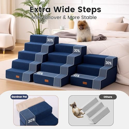 Gardner Pet Dog Stairs for Small Dogs 22.8" H, 5-Step Extra Wide Dog Stairs for High Bed, Pet Steps for Small Dogs and Cats Couch with Durable Non-Slip Waterproof Fabric Cover and Soft Foam, Navy - Image 2