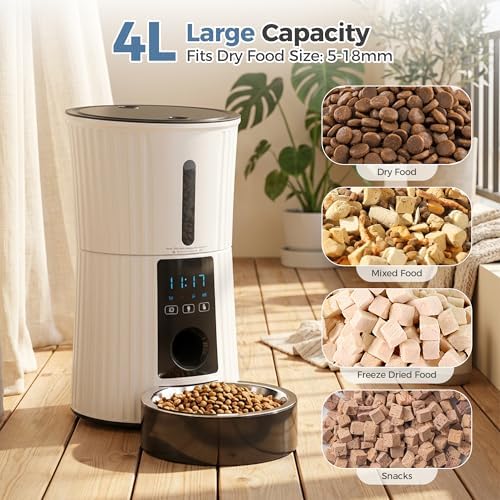 DUMOS 4L Automatic Cat Feeder, Dog Food Dispenser with APP Control, White - Image 2