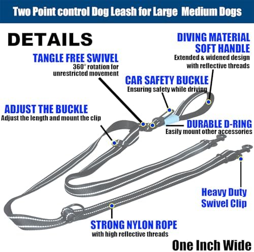 Two Point Control & Hands Free Dog Leash No Pull Black Large Dogs - Image 3