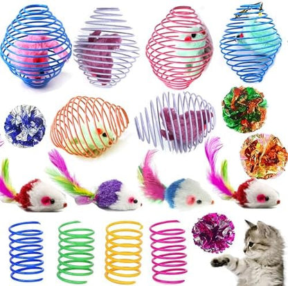18 Pack Assorted Cat Metal Spring Balls Stretchable Large Cat Spiral Toy Crinkle Balls Interactive Kitten Rolling Coils Spring Inside Caged Rats Pet Supplies Indoor Outdoor Ferrets by Fejapa