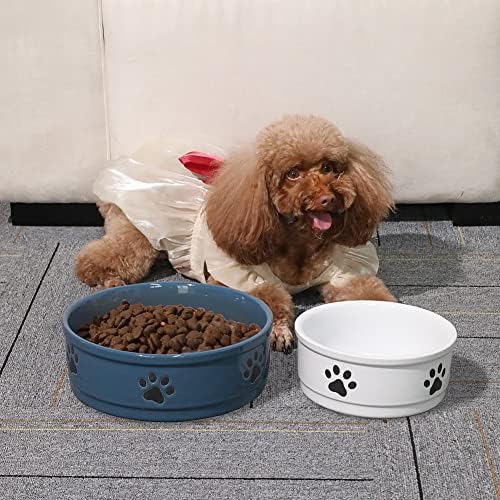 Sweejar Ceramic Dog Bowls with Paw Pattern, Dog Food Dish for Small Dogs, Porcelain Pet Bowl for Water 16 Fl Oz (White) - Image 3