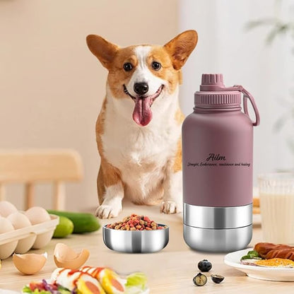 Travel Pet Feeder, 3-in-1 Food and Water Bottle Dispenser (Dusty Rost)