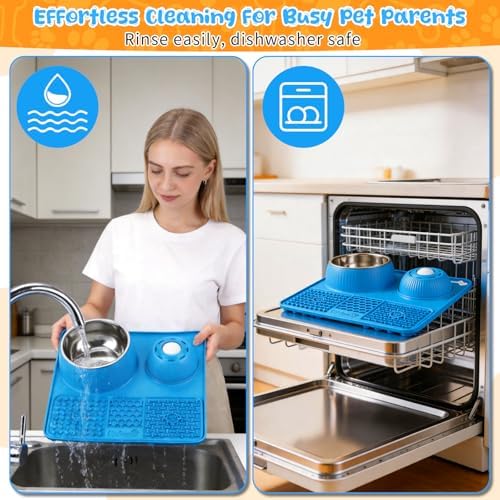 Slow Feeder Dog Bowl with Lick Mat & Interactive Rolling Ball, Stainless Steel Pet Feeding Station with Non-Slip Stable Grip Base for Wet Food, Dry Kibble (Light Blue) - Image 7