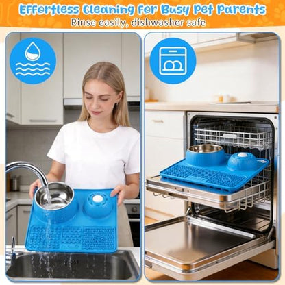 Slow Feeder Dog Bowl with Lick Mat & Interactive Rolling Ball, Stainless Steel Pet Feeding Station with Non-Slip Stable Grip Base for Wet Food, Dry Kibble (Light Blue) - Image 7