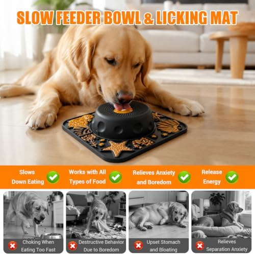 Large Dog Lick Bowl with Rolling Ball, 500ML Slow Feeder Bowl with Lick Mat - Image 3