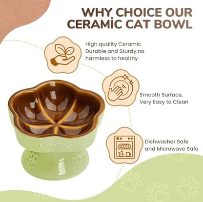 S&Q's CERAMICS Raised Cat Bowl, Elevated Cat Bowl for Food and Water, Ceramic Titled Dish, Anti Vomit & Whisker Friendly, Microwave and Dishwasher Safe (Brown, 5.8") - Image 4