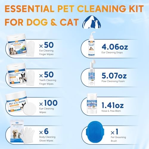 Pjordo Pet Essential Supplies for Dog & Cat, Cleaning Kit for Whole Body, Pet Wipes Cleaning Deodorizing, Grooming Wipes & Paw Cleaner, Finger Wipes for Teeth, Ear & Eyes, Suitable for Daily Care - Image 2