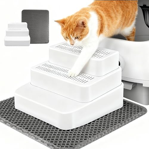 3 Steps Cat Litter Box Step with Litter Mat for Automatic Litter Boxes by SummitGo-US