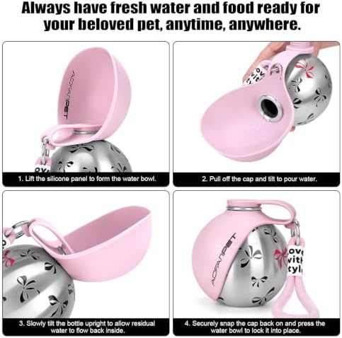 Portable Dog Water Bottle 10oz Stainless Steel Travel Bowl - Image 3