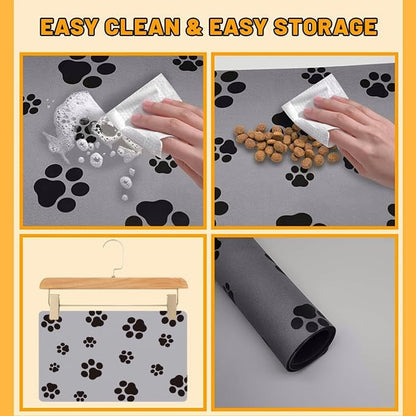 Pet Feeding Mat Dog Cat Food Mat for Floors Waterproof Food and Water Bowl Mats for Indoor Absorbent Non-Slip Dog Food Mat Quick Dry Pet Food Mats 12x20in Light Gray - Image 7