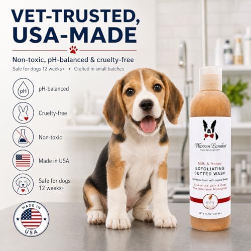 Warren London Exfoliating Butter Wash Dog Shampoo – Milk & Honey, 8 oz | Cleansing, Conditioning & Exfoliating Shampoo with Jojoba Beads for Dry Skin, Flakes, Soft Coat & Shine | Made in USA - Image 6