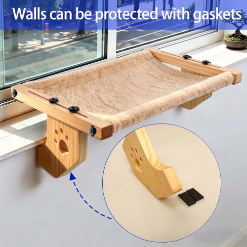 ESPETS Wooden Cat Window Bed for Large Cats, Khaki Cat Window Perch Hammock - Image 4