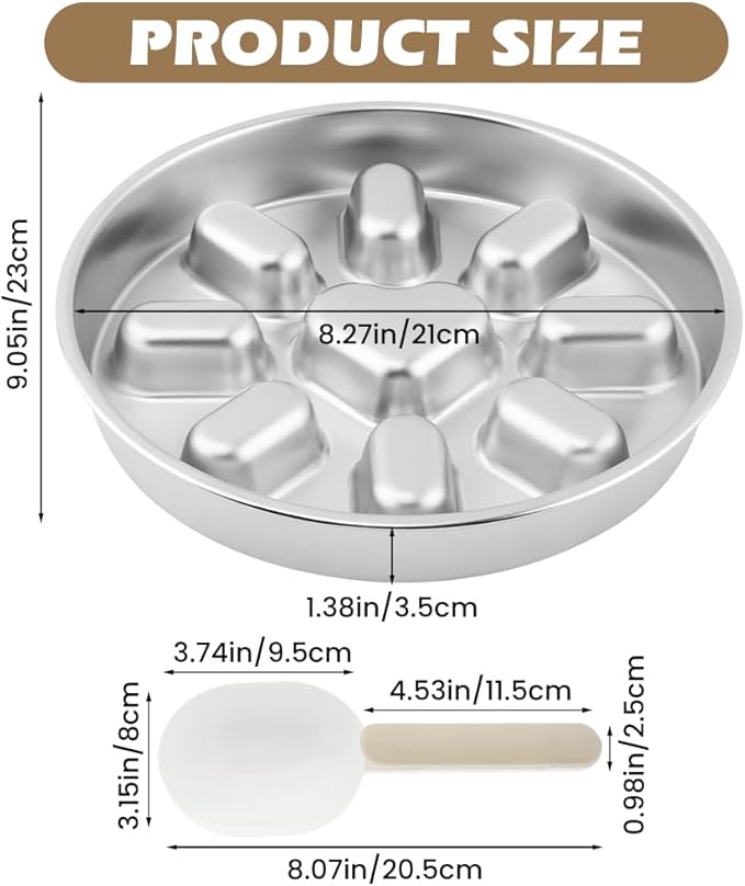 Slow Feeder Dog Bowls with Measuring Spoon, Stainless Steel Slow Feed Pet Bowl with Non-Slip Mat, Metal Feeder Dog Bowl for Small, Medium, Large Dogs to Slows Down Eating