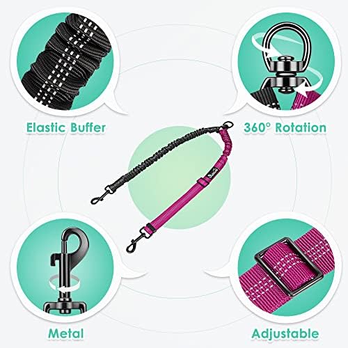 AUTOWT Two Dog Lead, 2 in 1 Upgraded Double Dog Leash Attachment Combine Adjustable Strap and Shock Absorbing Bungee No Tangle Dual Training Splitter for Different Size Dogs - Image 5