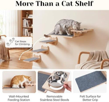 PatiencET Wall Mounted Shelves Cat Feeding Station with 3 Steps and 2 Bowls - Image 5