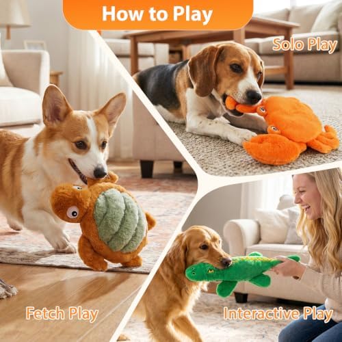 No Stuffing Dog Toys for Puppies, Small & Medium Dogs, 3 Pack Squeaky Crinkle Plush Toys for Teething & Anxiety Relief, Lightweight Interactive Animal Set to Keep Them Busy - Image 6