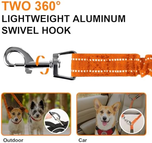 MingXpet 2 Dog Leash, Dog Leash for 2 Dogs, 360° Swivel No Tangle Double Walking Training Leashes for Large Dogs that Pull, Comfortable Shock Absorbing Reflective Bungee, Orange - Image 3