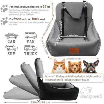 Car Dog Seat,Pet Carseats for Dogs up to 30lbs,Safe and Comfy Puppy Travel Car Bed with Storage Pockets and 2 Safety Belt,Ultra Soft Fabric, Easy to Install,Fully Removable Washable the Covered,Grey - Image 3