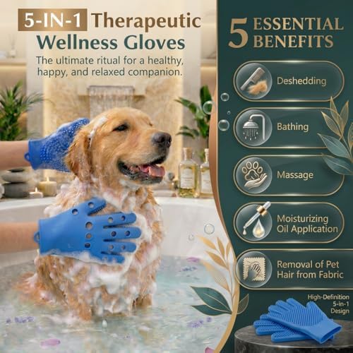 Pet Grooming Gloves for Cats & Dogs – Silicone Hair Removal Glove for Bathing, Shedding & Massage – Gentle Mitt for Long & Short Hair Pets with Drainage System - Image 5