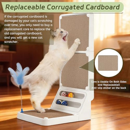 Cat Scratcher Cat Scratch Pad L Shape Wall Mounted Dual Use (Vert/Horiz) Kitten Bunifa Scratching Card Board Vertical Post with Ball Toys Feathers,Protecting Furniture Core is Replaceable Large White - Image 7