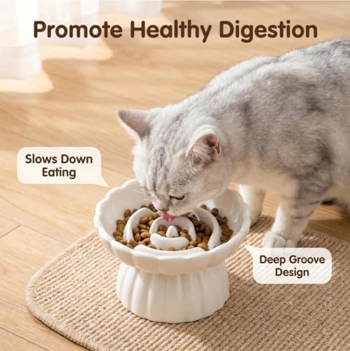 Ceramic Cat Slow Feeder, Raised Slow Feeder Cat Bowl, Anti Vomiting and Whisker Friendly, Non-Toxic - Image 4