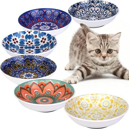 Ceramic Cat Food Bowls, 6 Pack 5.7-in Non-Slip Cat Dishes for Food, Water by HAPPYKIT