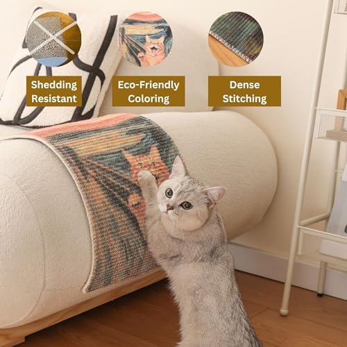Furrther Sisal Cat Scratcher Post Mat (Use on Wall, Couch and Carpet), Durable and Shedding-Resistant Cat Scratching Surface - 21.7x13 inch with Adhesives and Twist Pins (Scream) - Image 2
