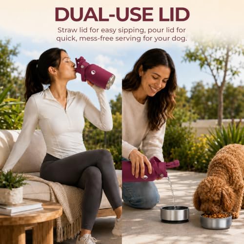 32 oz. Dog Water Bottle, Insulated Dog Travel Water Bottle, Stainless Steel Pet Water Bottle Dispenser Portable Food and Water Bowl for Dogs for Walking Dog Canteen Travel Kit - Image 5