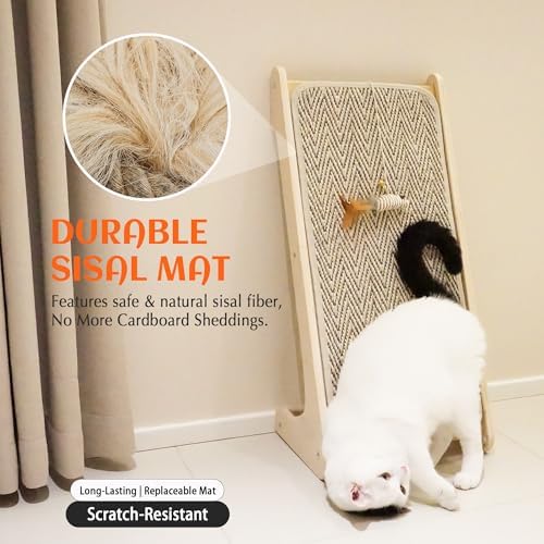 PETKARAY Cat Scratcher, Sisal Cat Scratching Ramp, L Shape Scratch Board for Indoor Kitty, 27" Wall Furniture Protector with Mouse Toy, Chevron - Image 5