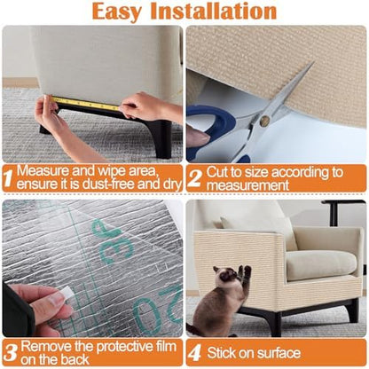 Cat Scratch Furniture Protector - 138" x 15.8" Trimmable Self-Adhesive Cats Claws Scratch Pads, DIY Cat Climbing Couch Protector for Scratch Post Cat Tree Replacement Indoor (Khaki) - Image 4
