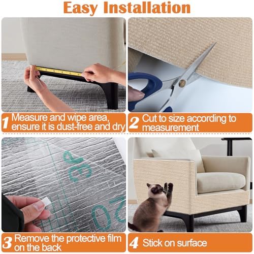 Cat Scratch Furniture Protector - 40" x 13.8" Trimmable Self-Adhesive Cats Claws Scratch Pads, DIY Cat Climbing Couch Protector for Scratch Post Cat Tree Replacement Indoor (Khaki) - Image 5