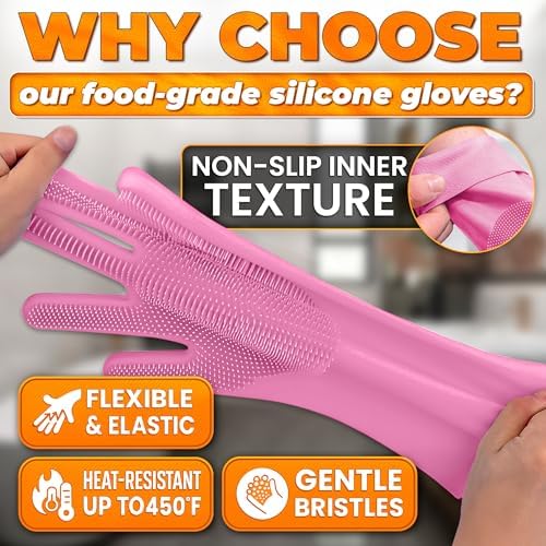 Cat and Dog Washing Gloves, 1 Pair, 11.6 in, Soft Silicone (Pink) - Image 3