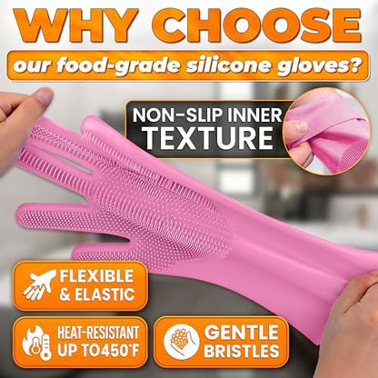 Cat and Dog Washing Gloves, 1 Pair, 11.6 in, Soft Silicone (Pink) - Image 3