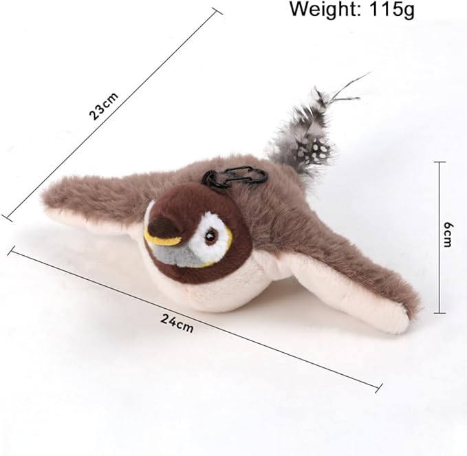 Tyasoleil Flapping Bird Cat Toy with Simulated Chirping & Touch-Activated Wings - Plush Interactive Kitten Toy for Indoor Cats, Self-Play Design with Catnip (Sparrow)