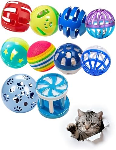 10-Pack Colorful Bell Cat Balls, Non-Toxic Lightweight Toys for All Cats by HEUHAI
